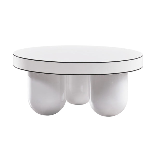 TOV Furniture Jasper 33" Modern White Glossy Round Coffee Table with Black Trim - Stylish Centerpiece for Any Room TOV-OC68596