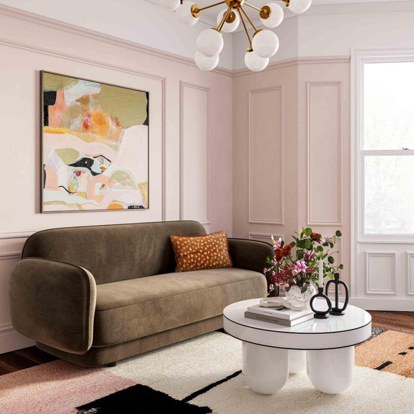 TOV Furniture Jasper 33" Modern White Glossy Round Coffee Table with Black Trim - Stylish Centerpiece for Any Room TOV-OC68596