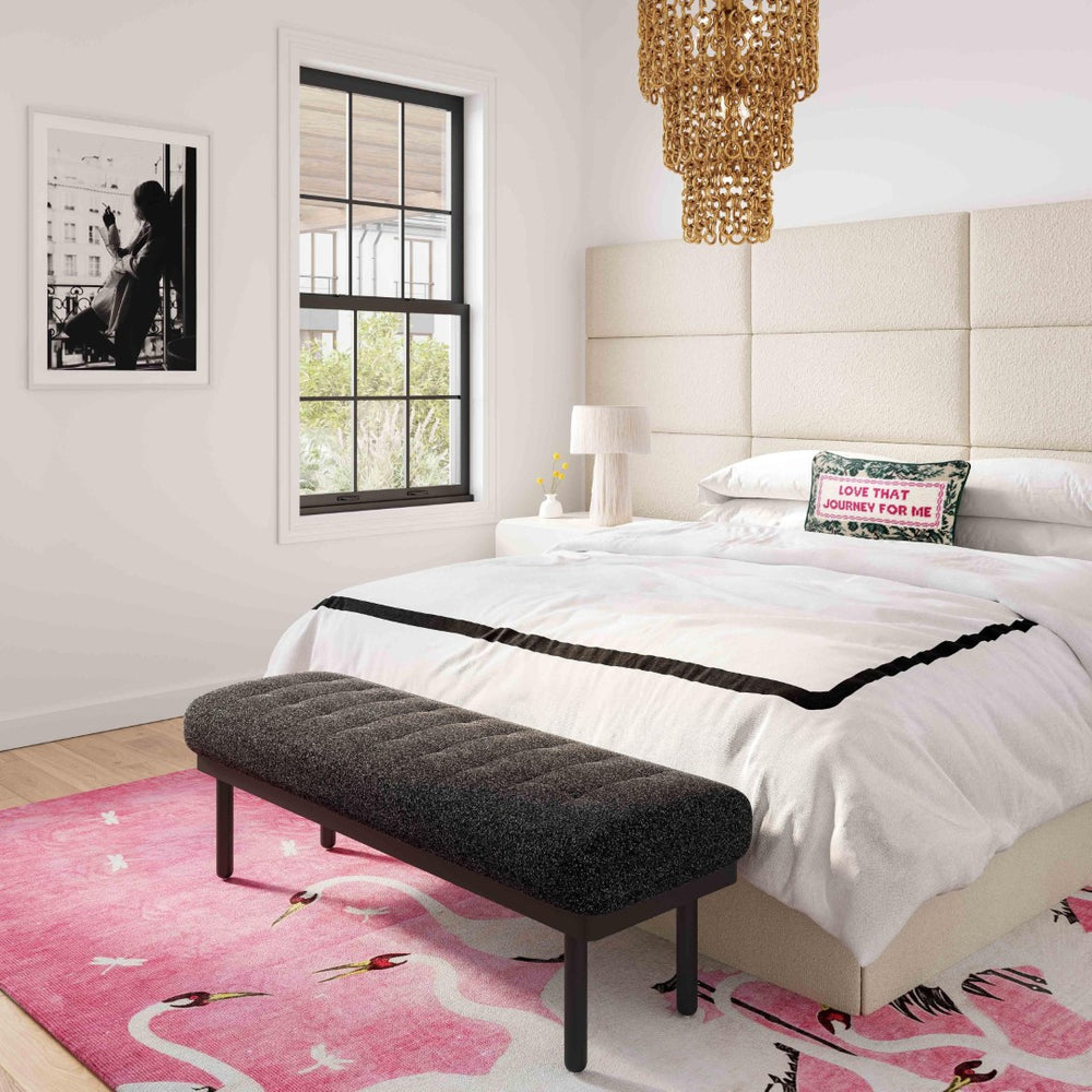 TOV Furniture Olivia 53" Boucle Bench - Midcentury Modern Design for Stylish Entryways and Living Spaces Black TOV-OC68632