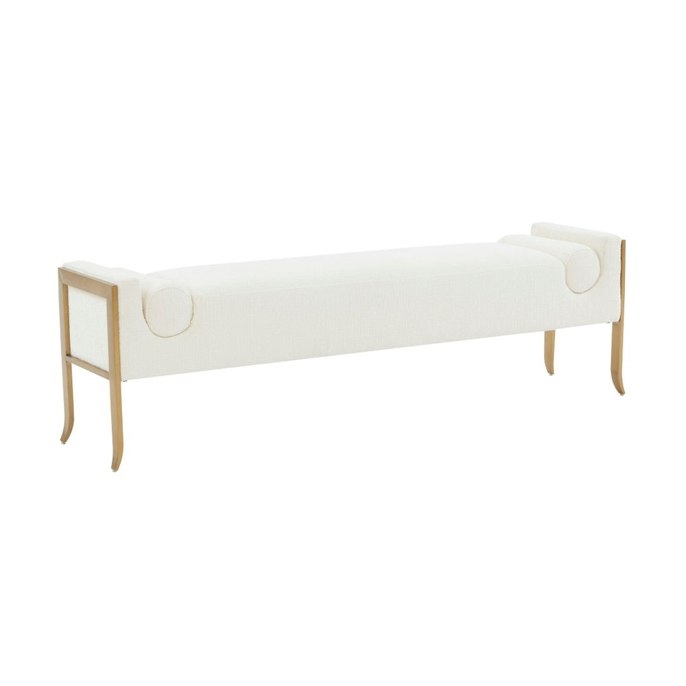 TOV Furniture Ines Textured Velvet Bench - Art Deco Style with Bolster Cushions and Brushed Brass Legs for Luxury Space Cream TOV-OC68642