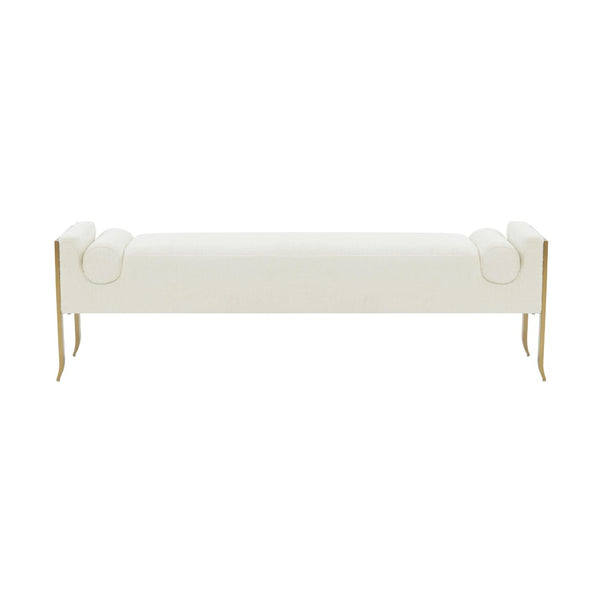 TOV Furniture Ines Textured Velvet Bench - Art Deco Style with Bolster Cushions and Brushed Brass Legs for Luxury Space Cream TOV-OC68642