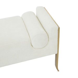 TOV Furniture Ines Textured Velvet Bench - Art Deco Style with Bolster Cushions and Brushed Brass Legs for Luxury Space Cream TOV-OC68642