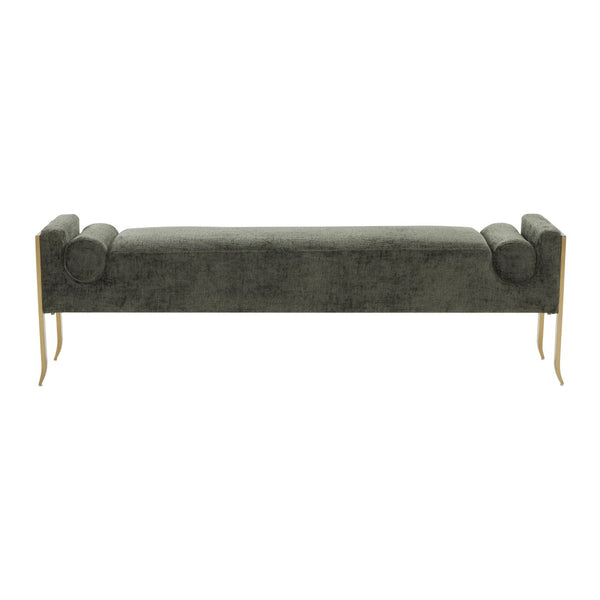TOV Furniture Ines Textured Velvet Bench - Art Deco Style with Bolster Cushions and Brushed Brass Legs for Luxury Space Green TOV-OC68643