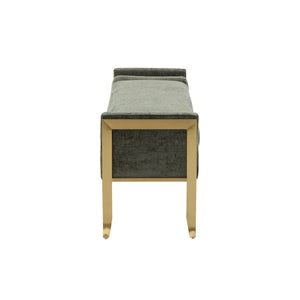 TOV Furniture Ines Textured Velvet Bench - Art Deco Style with Bolster Cushions and Brushed Brass Legs for Luxury Space Green TOV-OC68643