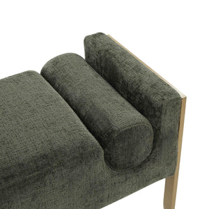 TOV Furniture Ines Textured Velvet Bench - Art Deco Style with Bolster Cushions and Brushed Brass Legs for Luxury Space Green TOV-OC68643
