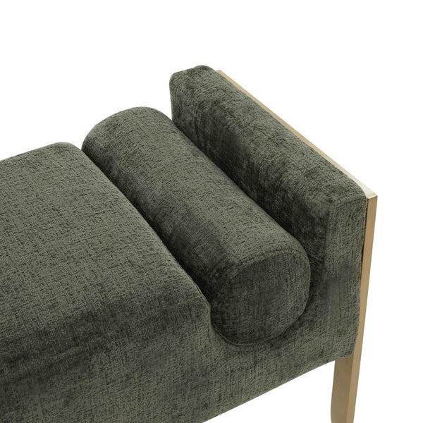 TOV Furniture Ines Textured Velvet Bench - Art Deco Style with Bolster Cushions and Brushed Brass Legs for Luxury Space Green TOV-OC68643