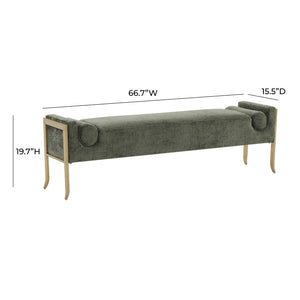 TOV Furniture Ines Textured Velvet Bench - Art Deco Style with Bolster Cushions and Brushed Brass Legs for Luxury Space Green TOV-OC68643