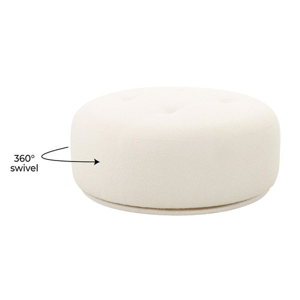 TOV Furniture Fickle Cream Boucle Swivel Ottoman - Versatile Modern Centerpiece for Stylish Living Spaces & Comfort TOV-OC68672