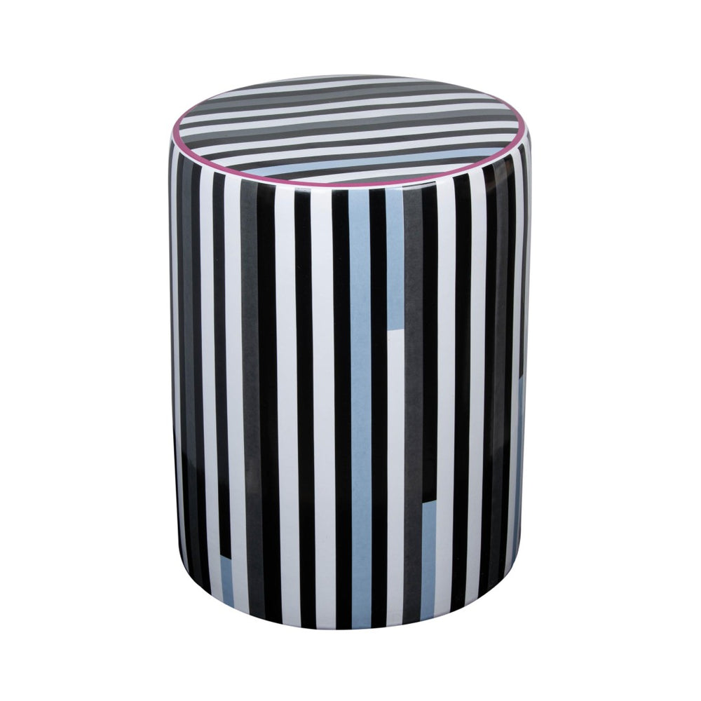 TOV Furniture Taurus Ceramic Stool - Vibrant Handcrafted Accent Table for Indoor & Covered Outdoor Spaces Black and White TOV-OC68776