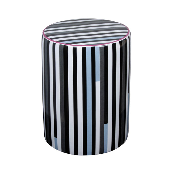TOV Furniture Taurus Ceramic Stool - Vibrant Handcrafted Accent Table for Indoor & Covered Outdoor Spaces Black and White TOV-OC68776