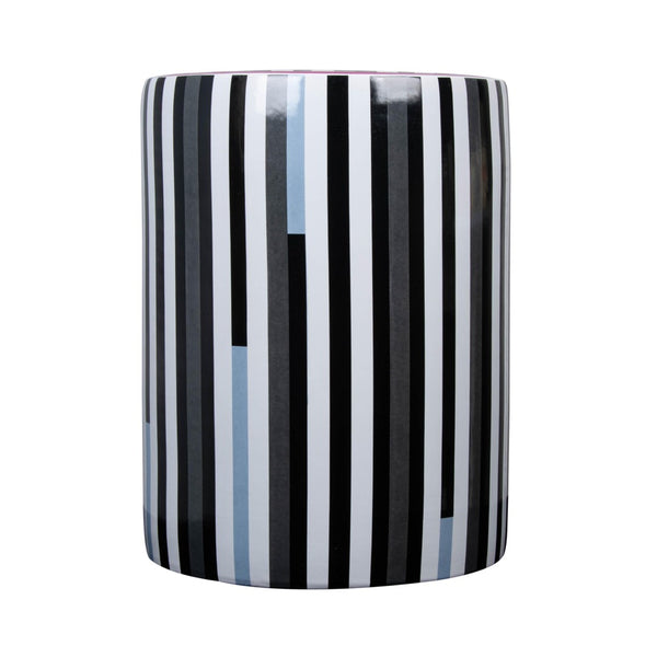 TOV Furniture Taurus Ceramic Stool - Vibrant Handcrafted Accent Table for Indoor & Covered Outdoor Spaces Black and White TOV-OC68776