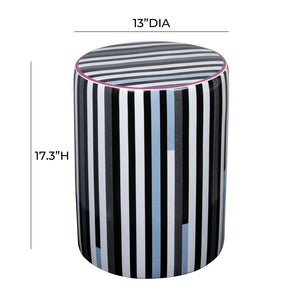 TOV Furniture Taurus Ceramic Stool - Vibrant Handcrafted Accent Table for Indoor & Covered Outdoor Spaces Black and White TOV-OC68776