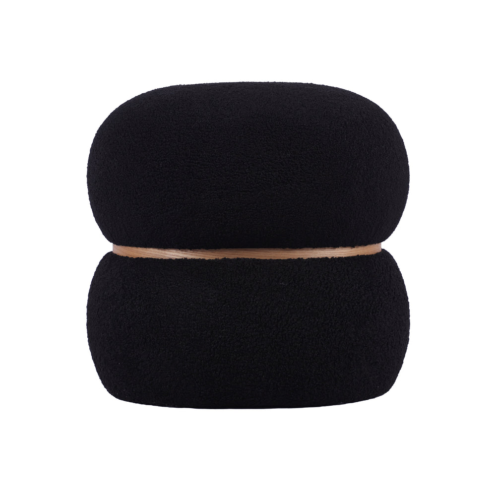 Helga Black Vegan Shearling Oval Ottoman TOV-OC68802 TOV Furniture