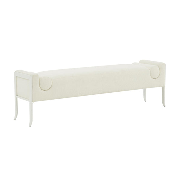 TOV Furniture Ines 67" Cream Boucle Bench - Luxurious Art Deco Seating with Plush Cushions & Sleek Stainless Steel Legs TOV-OC68819