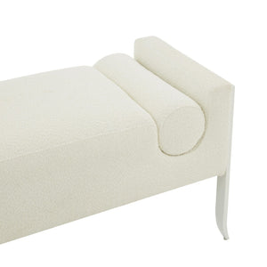 TOV Furniture Ines 67" Cream Boucle Bench - Luxurious Art Deco Seating with Plush Cushions & Sleek Stainless Steel Legs TOV-OC68819