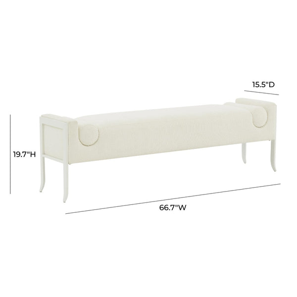 TOV Furniture Ines 67" Cream Boucle Bench - Luxurious Art Deco Seating with Plush Cushions & Sleek Stainless Steel Legs TOV-OC68819
