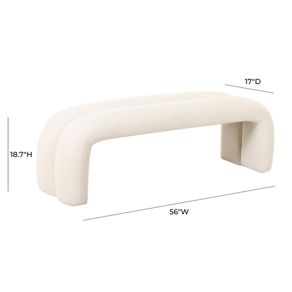 TOV Furniture Leigh 56" Velvet Channeled Bench - Elegant Parisian-Inspired Accent for Timeless Home Comfort Cream TOV-OC68824
