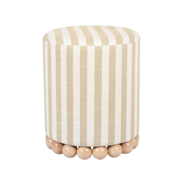 TOV Furniture Dex Striped Linen Ottoman - Handcrafted Accent Piece with Unique Wooden Base for Stylish Interiors Beige TOV-OC68884