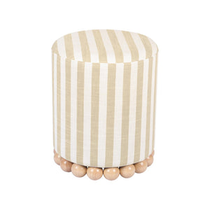 TOV Furniture Dex Striped Linen Ottoman - Handcrafted Accent Piece with Unique Wooden Base for Stylish Interiors Beige TOV-OC68884
