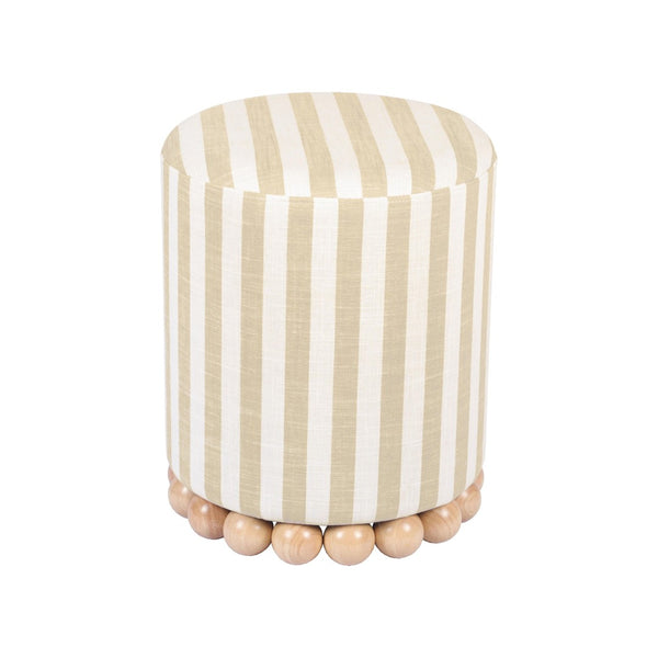 TOV Furniture Dex Striped Linen Ottoman - Handcrafted Accent Piece with Unique Wooden Base for Stylish Interiors Beige TOV-OC68884
