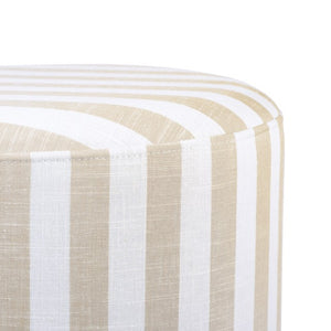 TOV Furniture Dex Striped Linen Ottoman - Handcrafted Accent Piece with Unique Wooden Base for Stylish Interiors Beige TOV-OC68884