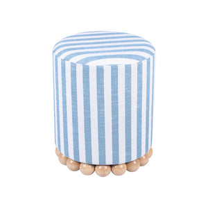 TOV Furniture Dex Striped Linen Ottoman - Handcrafted Accent Piece with Unique Wooden Base for Stylish Interiors Blue TOV-OC68885