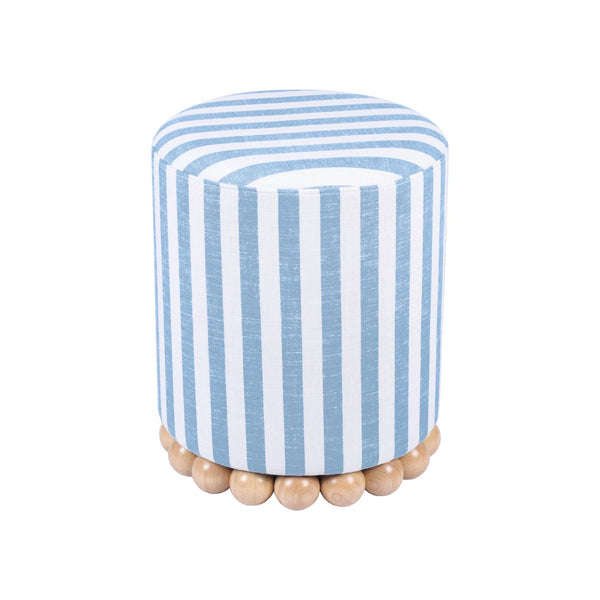 TOV Furniture Dex Striped Linen Ottoman - Handcrafted Accent Piece with Unique Wooden Base for Stylish Interiors Blue TOV-OC68885
