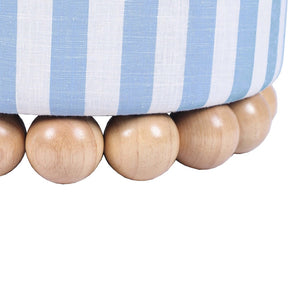 TOV Furniture Dex Striped Linen Ottoman - Handcrafted Accent Piece with Unique Wooden Base for Stylish Interiors Blue TOV-OC68885