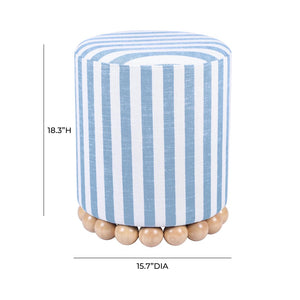TOV Furniture Dex Striped Linen Ottoman - Handcrafted Accent Piece with Unique Wooden Base for Stylish Interiors Blue TOV-OC68885