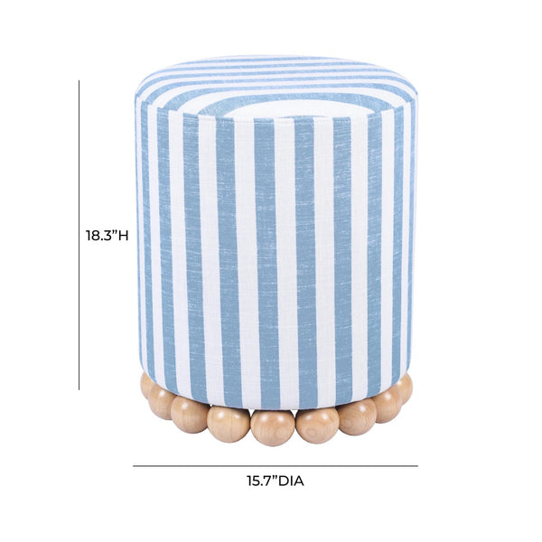 TOV Furniture Dex Striped Linen Ottoman - Handcrafted Accent Piece with Unique Wooden Base for Stylish Interiors Blue TOV-OC68885