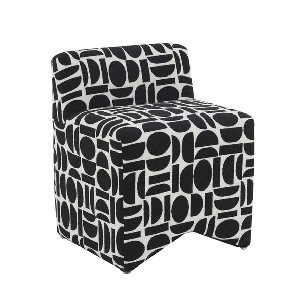 TOV Furniture Pippa Geometric Jacquard Weave Stool - Handcrafted Accent Piece for Modern Living Spaces and Comfort Black and White TOV-OC68930