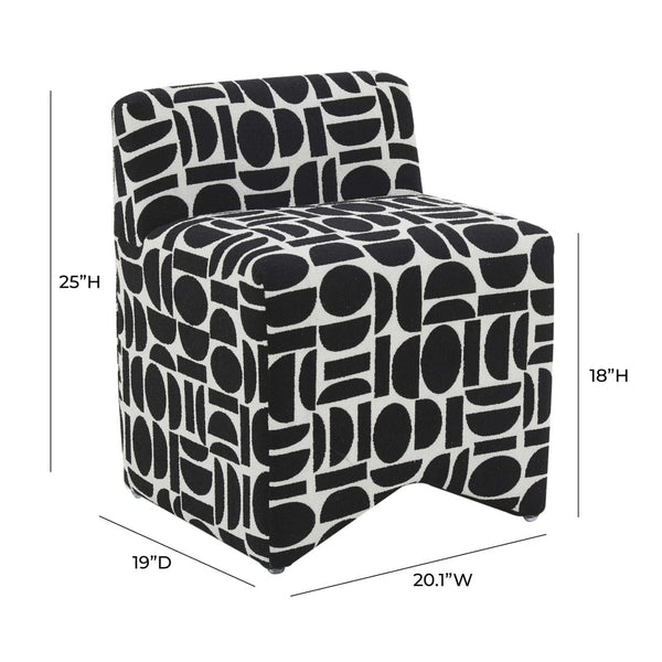 TOV Furniture Pippa Geometric Jacquard Weave Stool - Handcrafted Accent Piece for Modern Living Spaces and Comfort Black and White TOV-OC68930