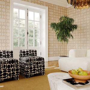 TOV Furniture Pippa Geometric Jacquard Weave Stool - Handcrafted Accent Piece for Modern Living Spaces and Comfort Black and White TOV-OC68930