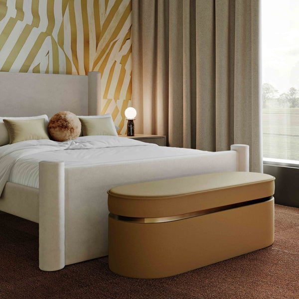 TOV Furniture Pomp 52" Velvet Bench - Luxurious Upholstered Seating with Art Deco Glamour for Stylish Spaces Honey TOV-OC69029