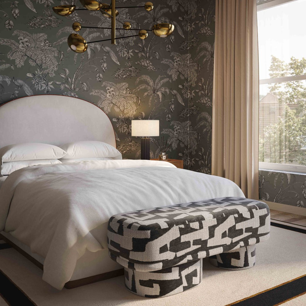 TOV Furniture Lena 47" Jacquard Bench - Stylish Comfort with Textured Upholstery for Modern Home Decor Appeal Black and White TOV-OC69131