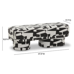 TOV Furniture Lena 47" Jacquard Bench - Stylish Comfort with Textured Upholstery for Modern Home Decor Appeal Black and White TOV-OC69131