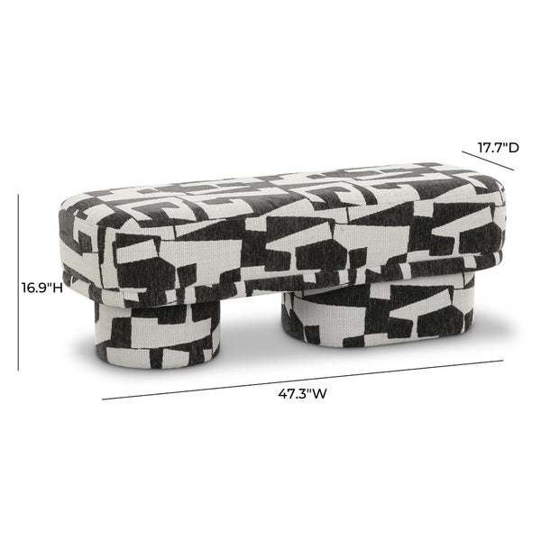 TOV Furniture Lena 47" Jacquard Bench - Stylish Comfort with Textured Upholstery for Modern Home Decor Appeal Black and White TOV-OC69131