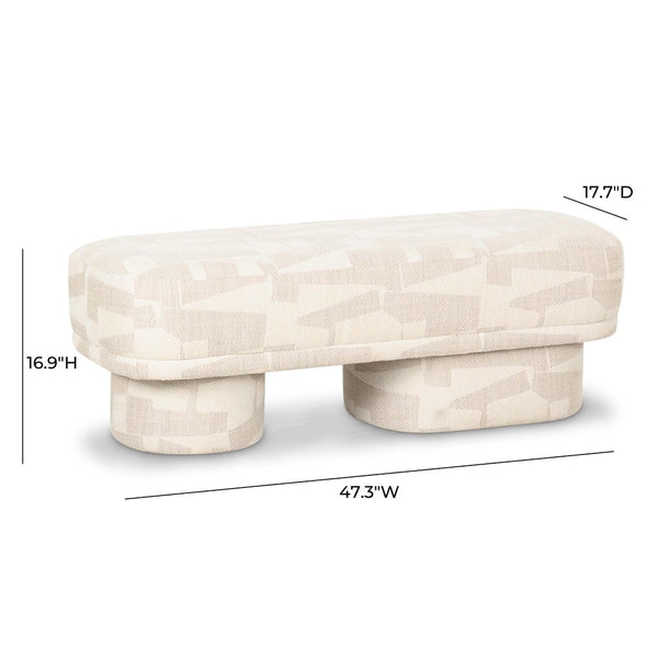 TOV Furniture Lena 47" Jacquard Bench - Stylish Comfort with Textured Upholstery for Modern Home Decor Appeal Cream TOV-OC69132