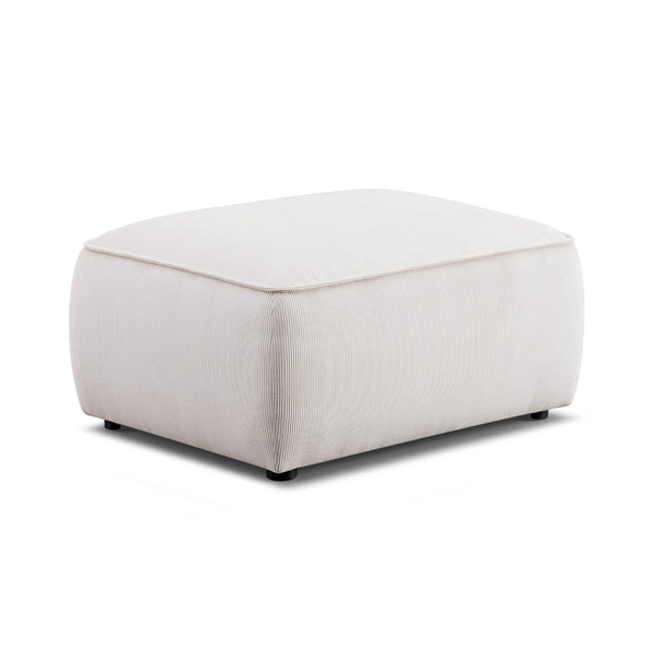 TOV Furniture Travie Versatile Corduroy Velvet Ottoman – Retro-Inspired Design, Liquid-Repellent, Handmade Quality White Sand TOV-OC69172