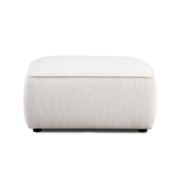 TOV Furniture Travie Versatile Corduroy Velvet Ottoman – Retro-Inspired Design, Liquid-Repellent, Handmade Quality White Sand TOV-OC69172
