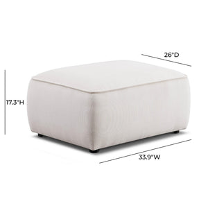 TOV Furniture Travie Versatile Corduroy Velvet Ottoman – Retro-Inspired Design, Liquid-Repellent, Handmade Quality White Sand TOV-OC69172