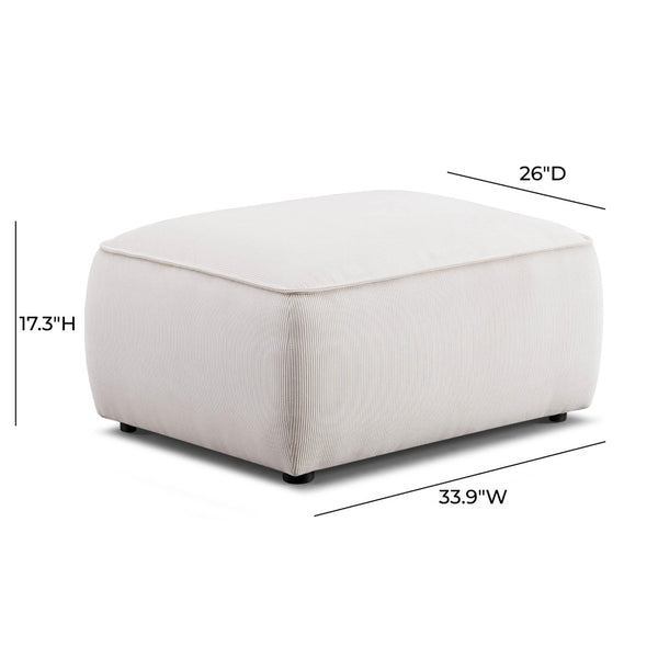TOV Furniture Travie Versatile Corduroy Velvet Ottoman – Retro-Inspired Design, Liquid-Repellent, Handmade Quality White Sand TOV-OC69172