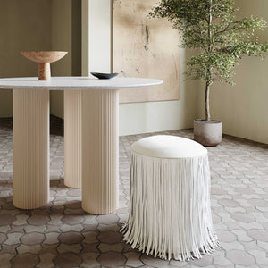 TOV Furniture Shag Performance Vegan Leather Ottoman - Cozy, Durable, and Stylish Seating for Any Room Decor Ivory TOV-OC69191