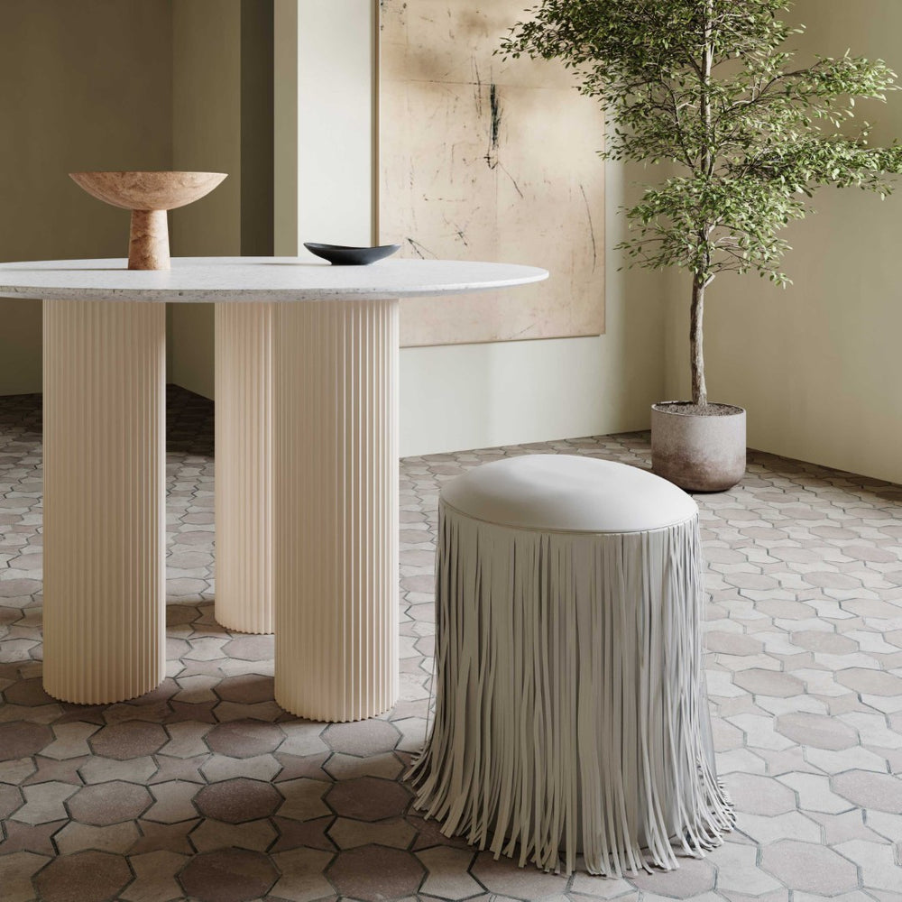 TOV Furniture Shag Performance Vegan Leather Ottoman - Cozy, Durable, and Stylish Seating for Any Room Decor Grey TOV-OC69192