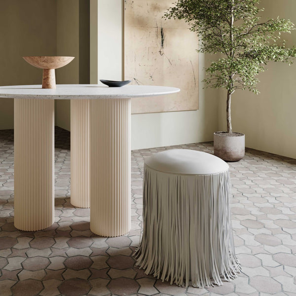 TOV Furniture Shag Performance Vegan Leather Ottoman - Cozy, Durable, and Stylish Seating for Any Room Decor Grey TOV-OC69192