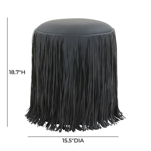 TOV Furniture Shag Performance Vegan Leather Ottoman - Cozy, Durable, and Stylish Seating for Any Room Decor Black TOV-OC69193