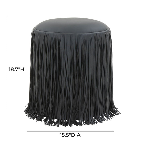 TOV Furniture Shag Performance Vegan Leather Ottoman - Cozy, Durable, and Stylish Seating for Any Room Decor Black TOV-OC69193