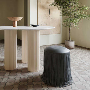 TOV Furniture Shag Performance Vegan Leather Ottoman - Cozy, Durable, and Stylish Seating for Any Room Decor Black TOV-OC69193