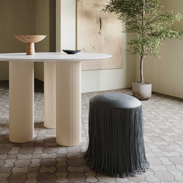 TOV Furniture Shag Performance Vegan Leather Ottoman - Cozy, Durable, and Stylish Seating for Any Room Decor Black TOV-OC69193