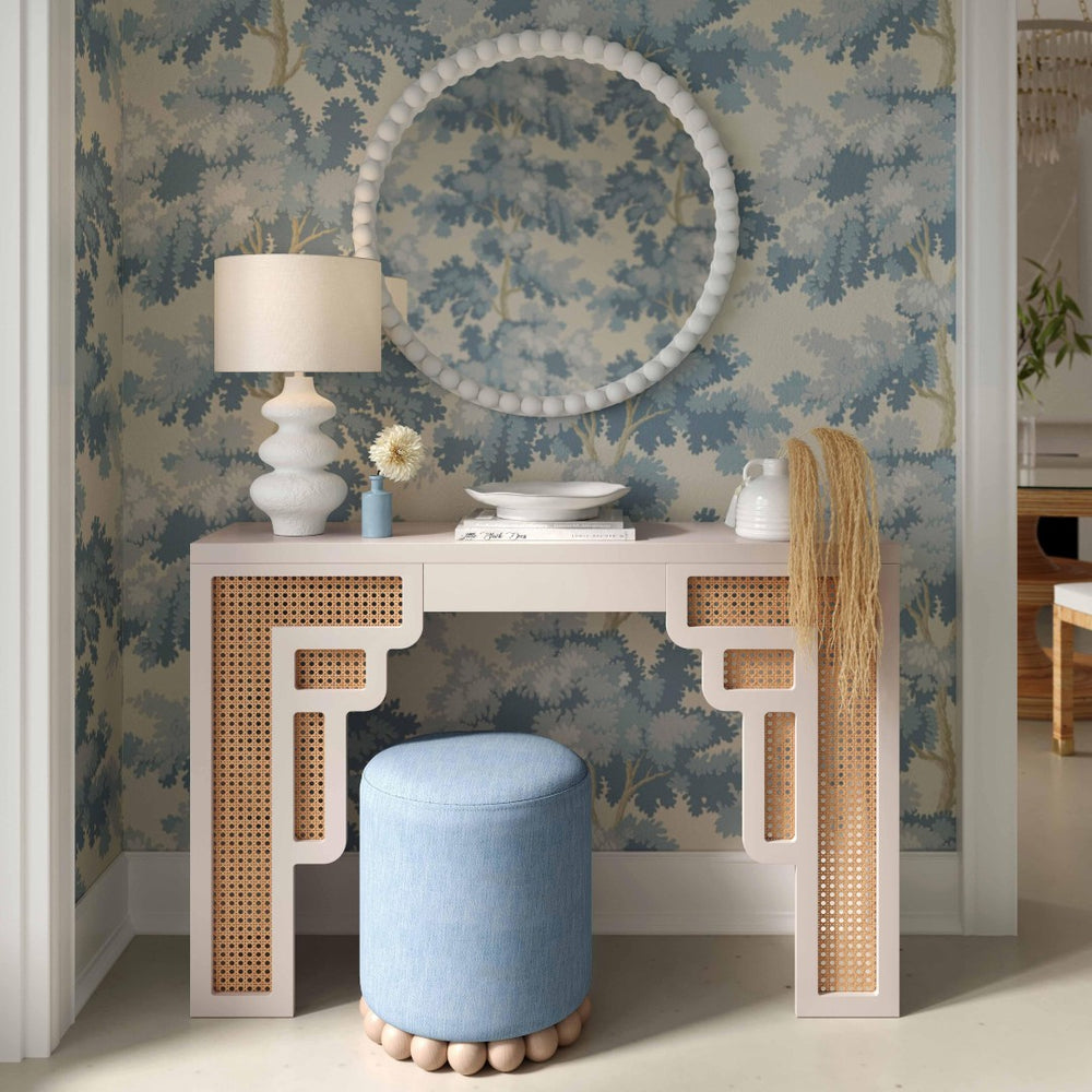 TOV Furniture Dex Upcycled Fabric Ottoman - Handcrafted Eco-Friendly Accent for Stylish Seating and Decor Faded Blue TOV-OC69194